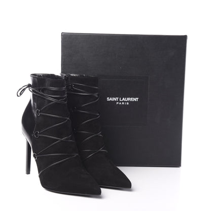 Saint Laurent Calfskin Velvet Lace Up Ankle Boots 39 Black 9 of 9
