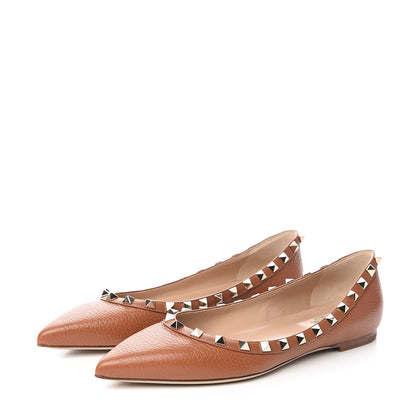 Valentino Garavani Pebbled Calfskin Rockstud Ballerina Flats 38.5 Light Cuir 3 of 9