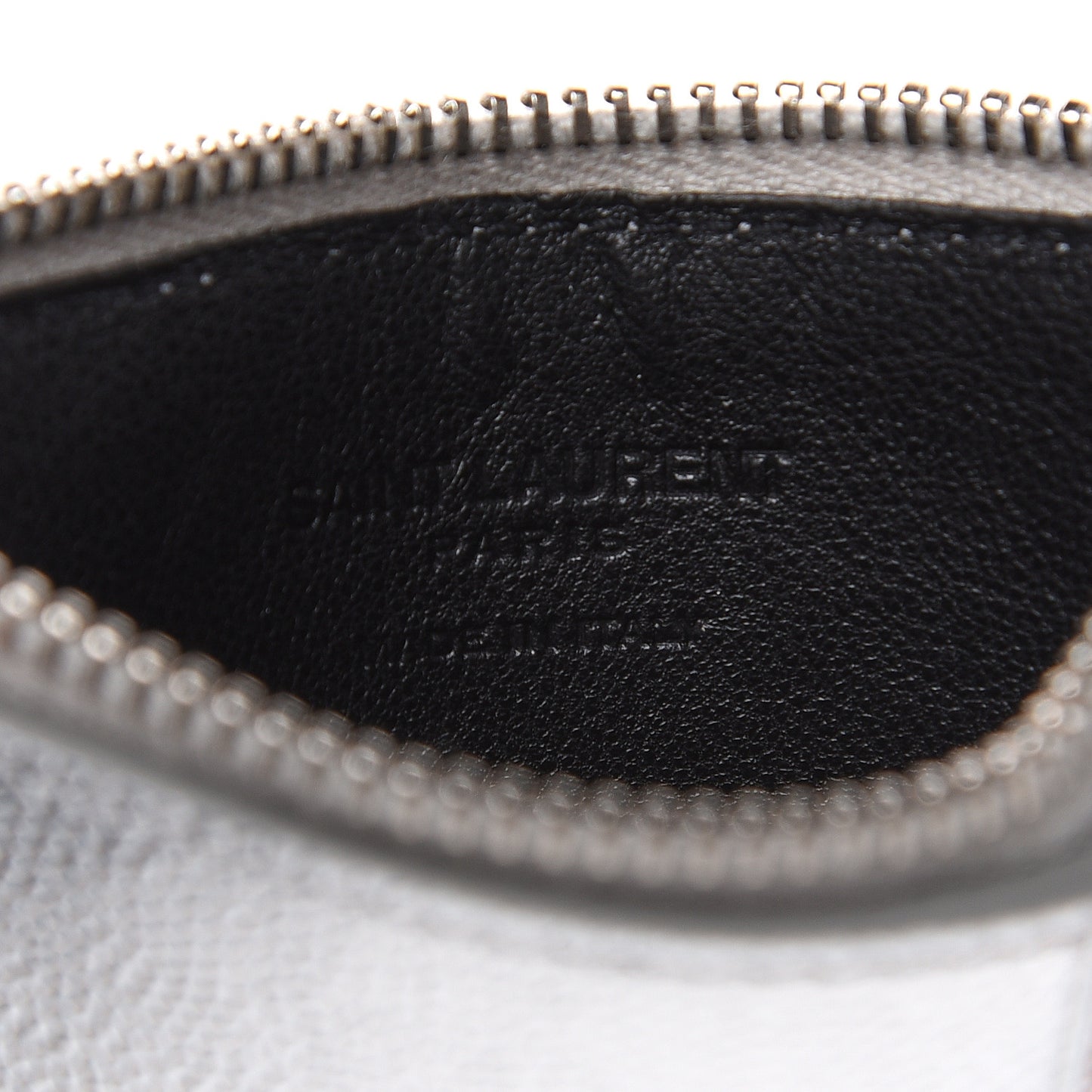 Grained Calfskin 5 Fragments Zip Pouch Card Holder Silver