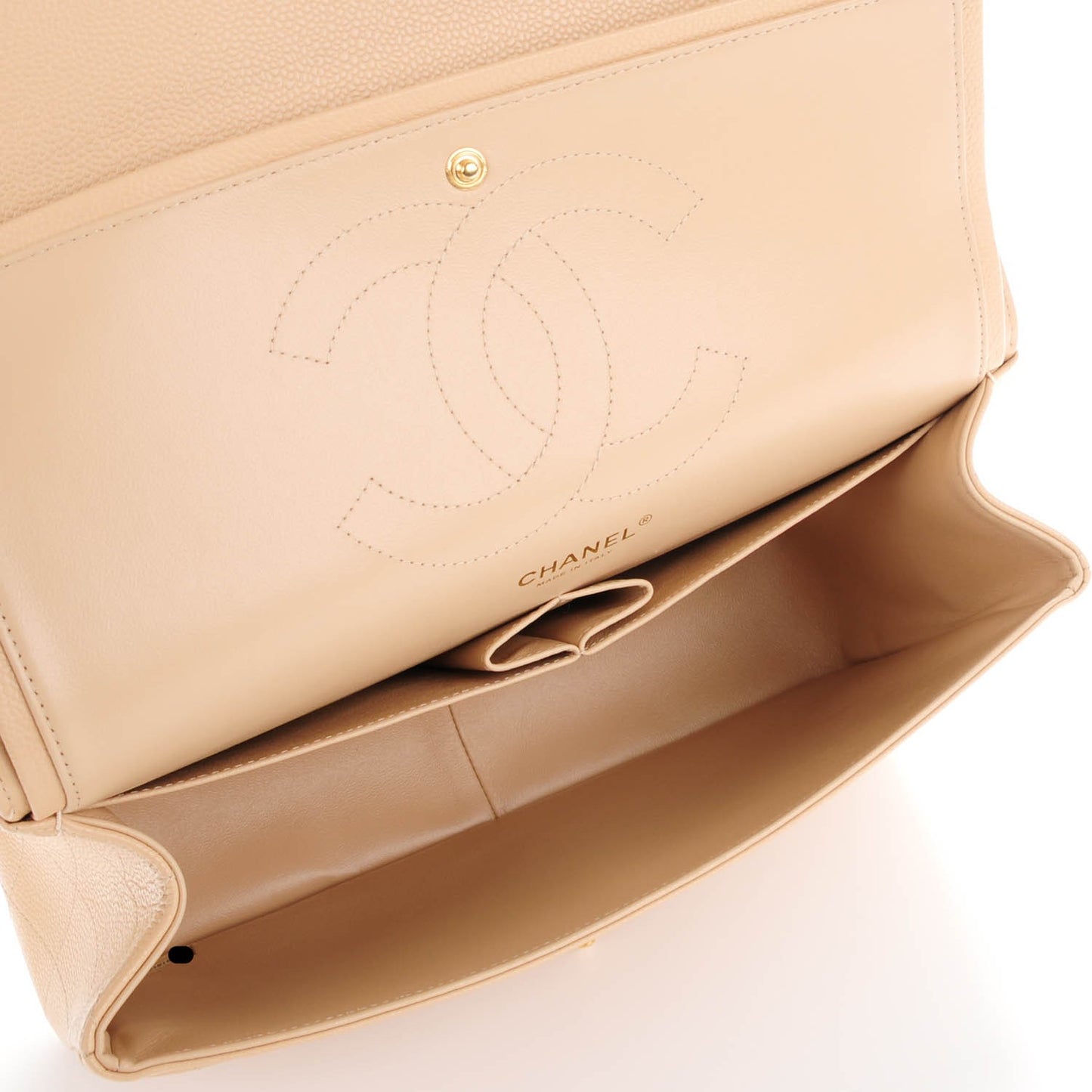 Caviar Quilted Jumbo Double Flap Beige Clair