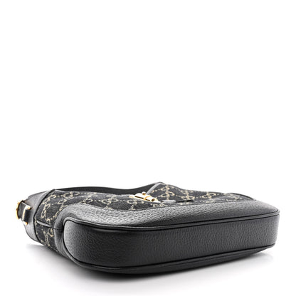 Gucci Jacquard Denim GG Monogram Small Jackie 1961 Hobo Black Ivory 4 of 11
