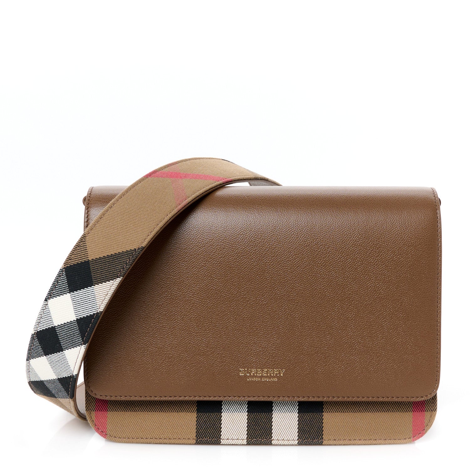 Burberry Derby Calfskin House Check Mackford Crossbody Bag Brown 1 of 10