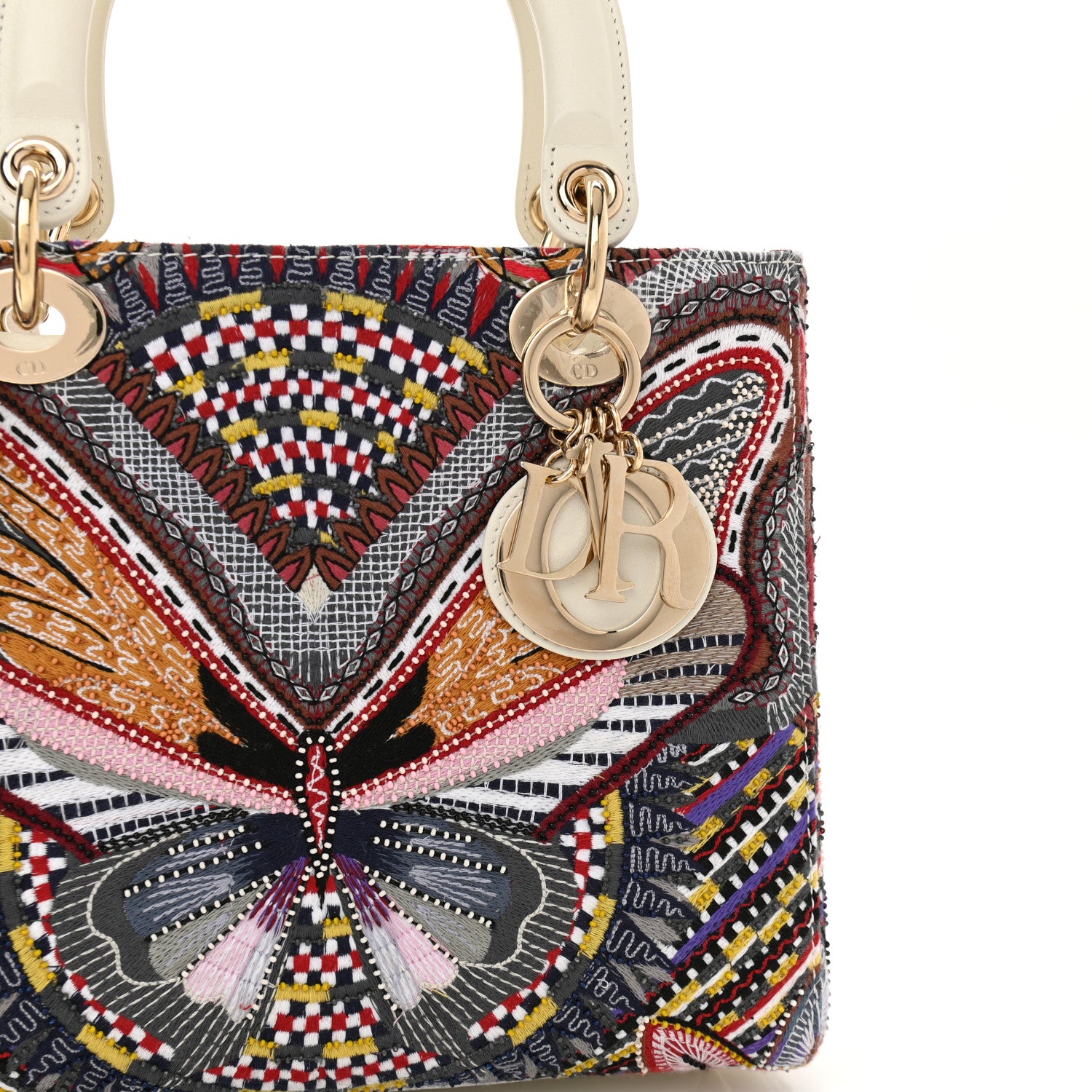 Christian Dior Calfskin Embroidered Butterfly Medium Lady Dior
