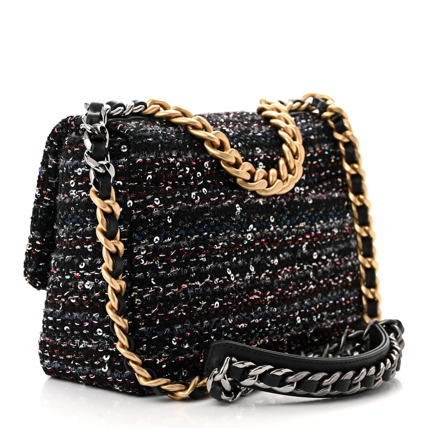 Chanel Tweed Sequin Quilted Medium Chanel 19 Flap Black Multicolor 2 of 10