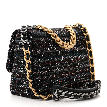 Chanel Tweed Sequin Quilted Medium Chanel 19 Flap Black Multicolor 2 of 10