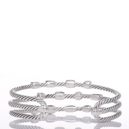 David Yurman Sterling Silver 18K Yellow Gold Black Diamond Hematite Black Onyx Three Row Confetti Cuff Bracelet 3 of 6