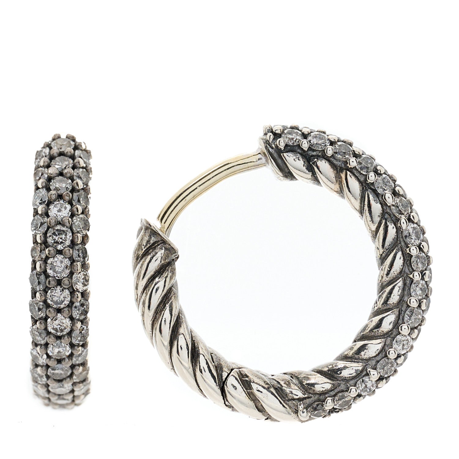 David Yurman Sterling Silver Diamond Petite Pave Huggie Hoop Earrings 1 of 3