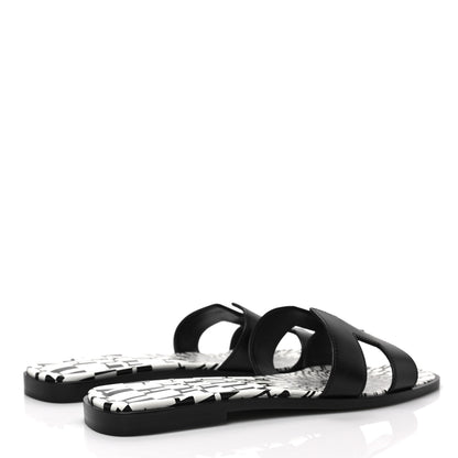 Hermes Calfskin Oran Sandals 40 Black White 4 of 7
