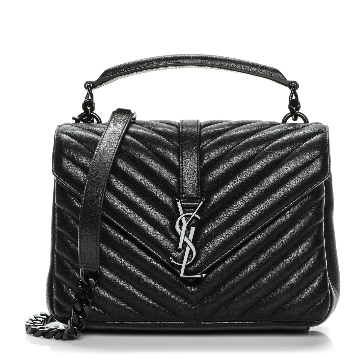 Sheepskin Matelasse Chevron Monogram Medium College Bag Black