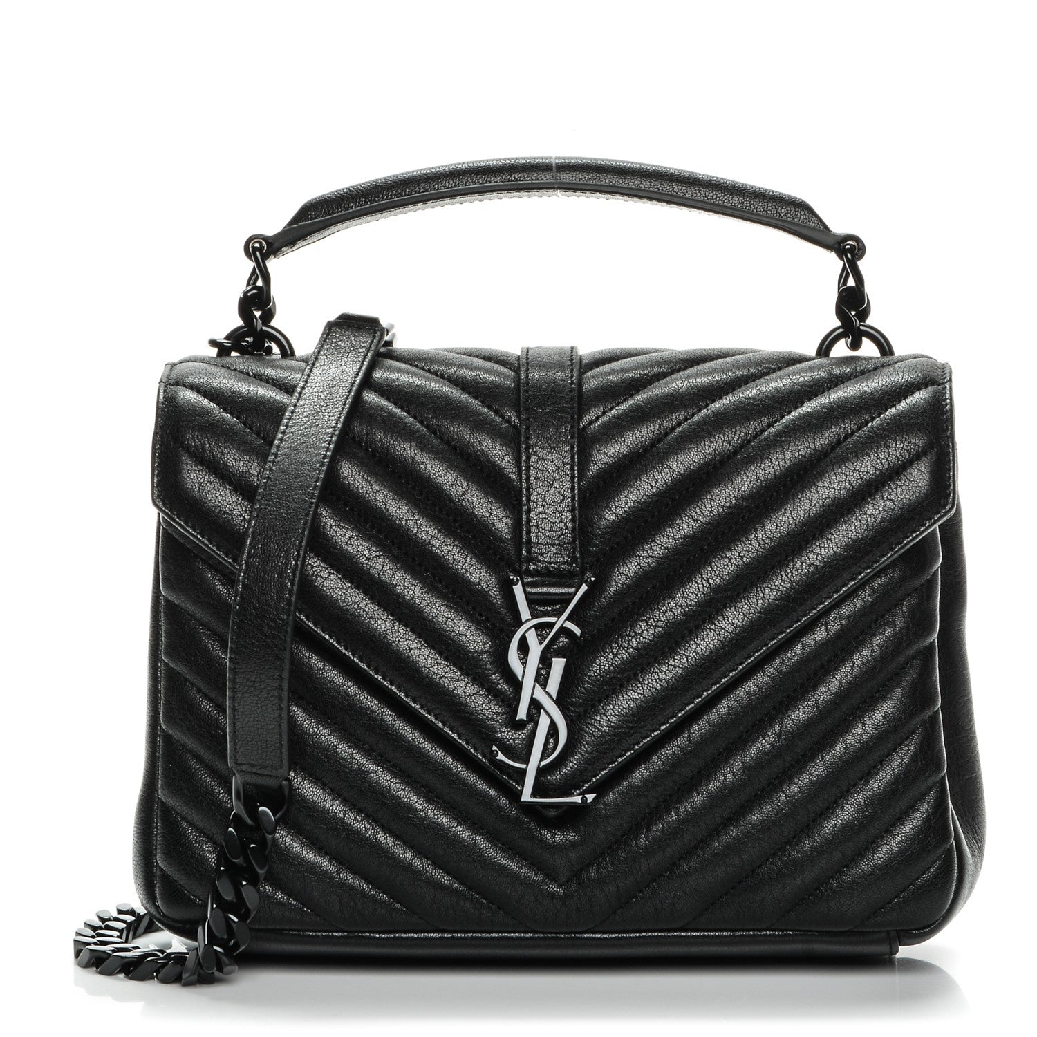 Saint Laurent Sheepskin Matelasse Chevron Monogram Medium College Bag Black 1 of 8