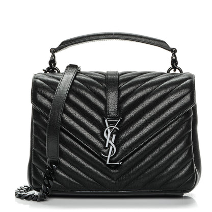 Saint Laurent Sheepskin Matelasse Chevron Monogram Medium College Bag Black 1 of 8