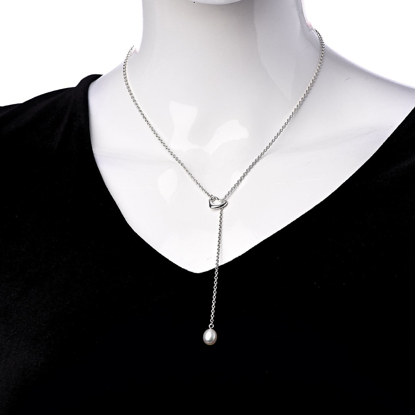 Sterling Silver Pearl 9-9.5mm Elsa Peretti Open Heart Lariat Necklace