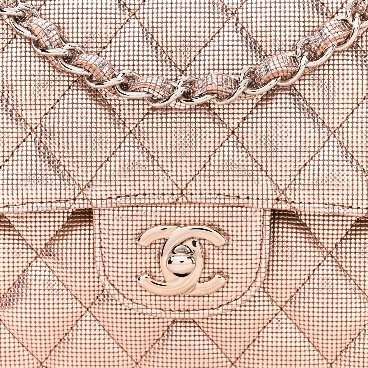 Metallic Calfskin Pixel Effect Medium Double Flap Pinky Gold