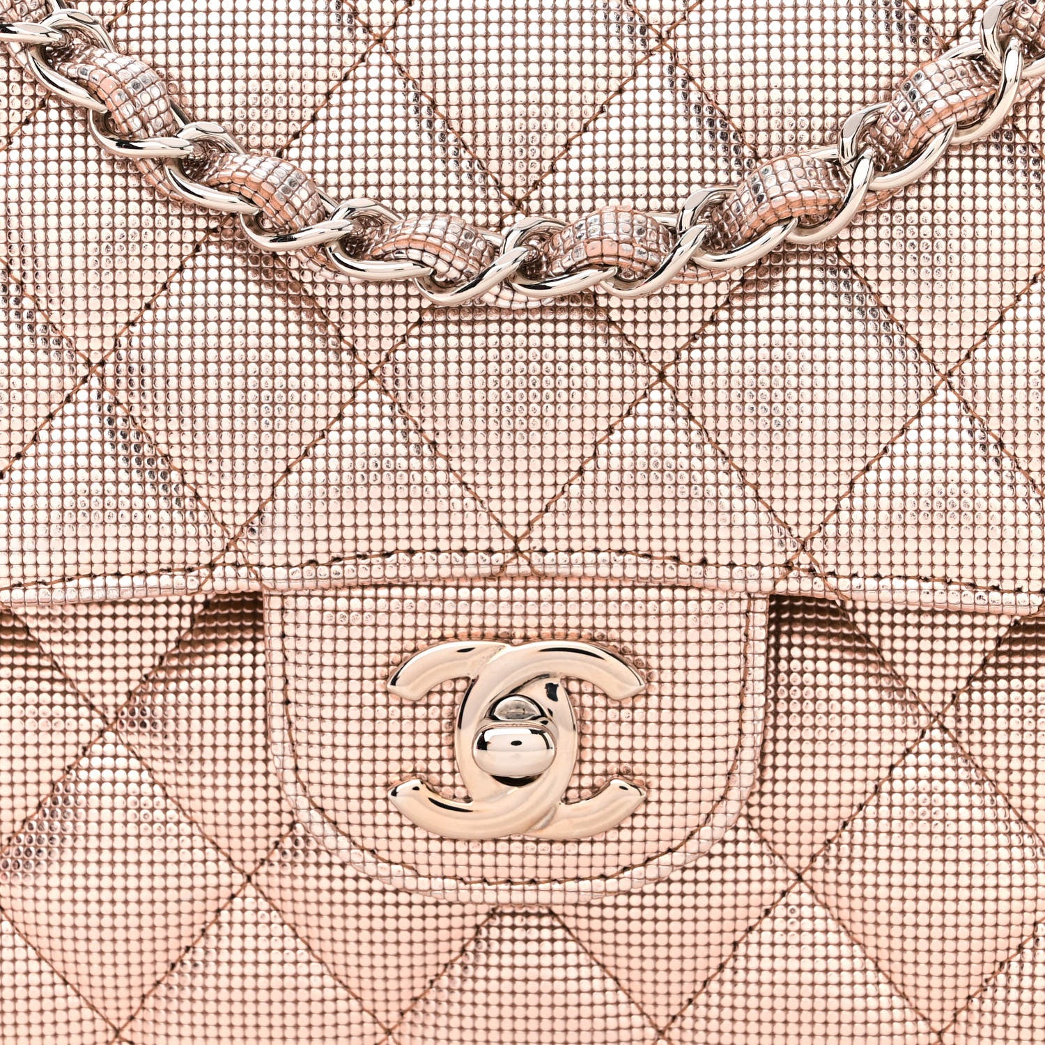 Chanel Metallic Calfskin Pixel Effect Medium Double Flap Pinky Gold 8 of 12
