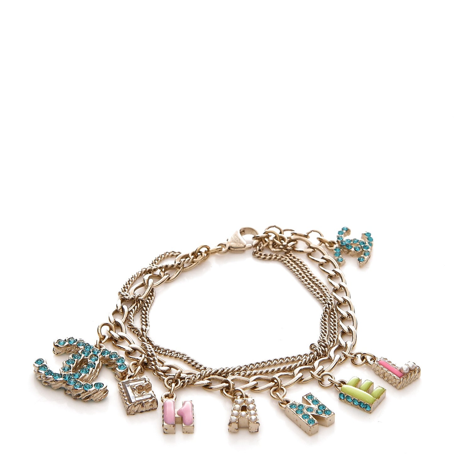 Metal Strass Enamel CC Logo Charms Bracelet Multicolor