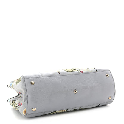 Gucci Canvas Cellarius Calfskin Flora Knight Medium Bamboo Shopper Tote Light Blue 4 of 13