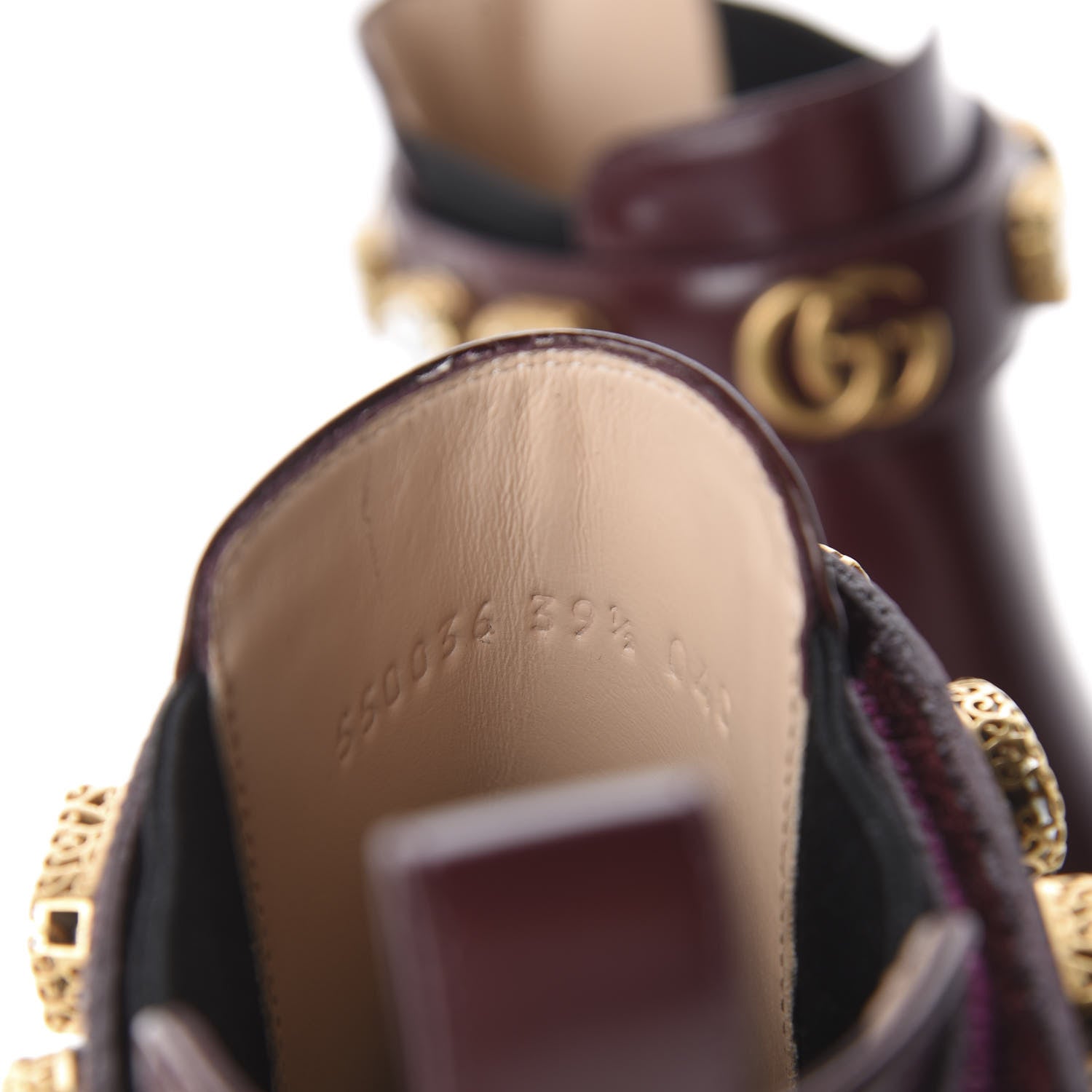 Gucci Calfskin Crystal GG Trip Chelsea Ankle Boots 39.5 Vintage Bordeaux 8 of 10