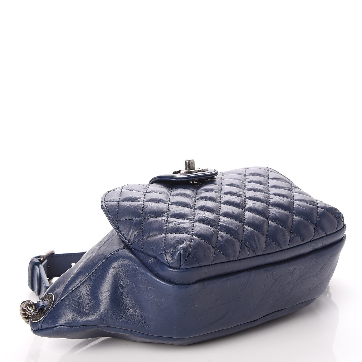 Chanel Crumpled Calfskin Quilted Casual Rock Waist Bag Fanny Pack Blue 4 of 9
