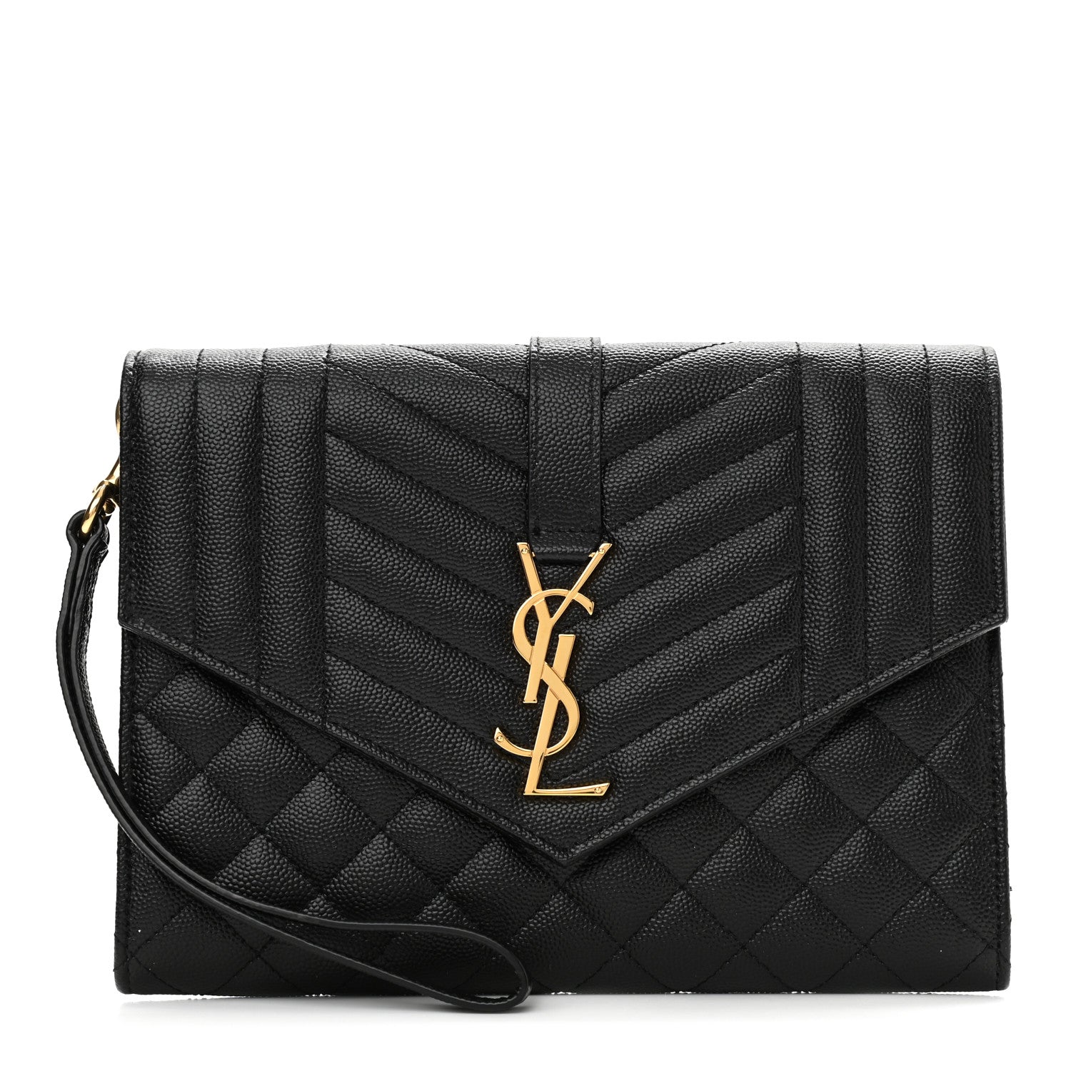 Saint Laurent Grain De Poudre Textured Mixed Matelasse Triquilt Monogram Clutch Black 1 of 10
