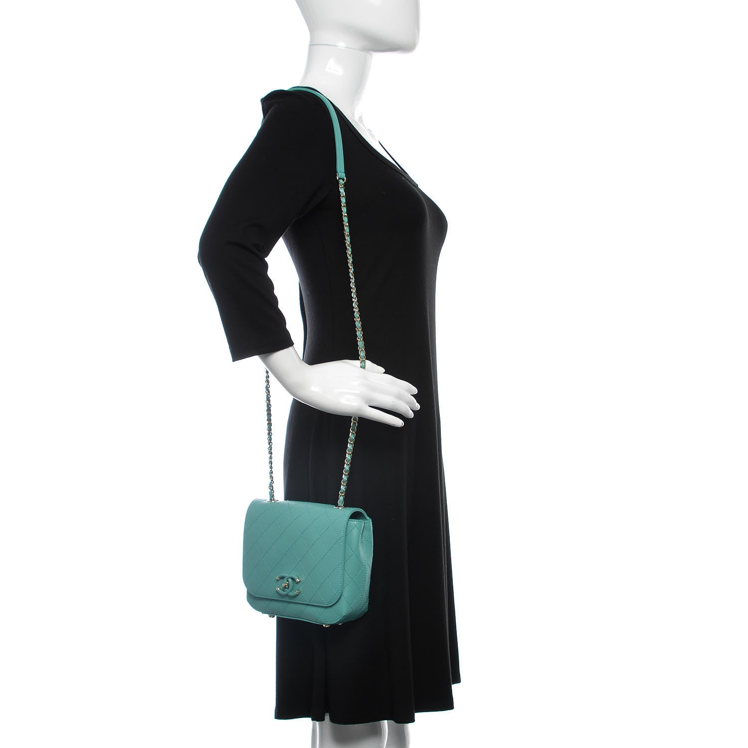 Chanel Calfskin Stitched Small Covered CC Flap Bag Green 2 of 9