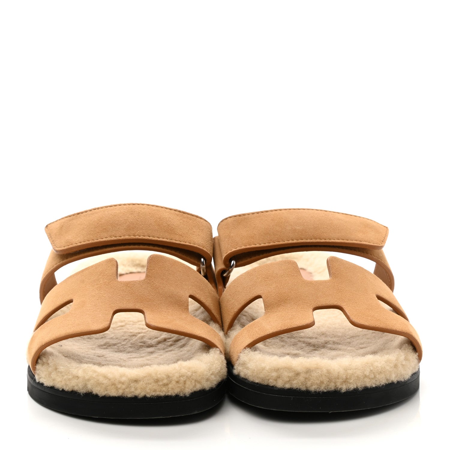 Hermes Suede Goatskin Woolskin Womens Chypre Sandals 37 Golden Beige 2 of 9