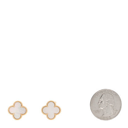 Van Cleef & Arpels 18K Yellow Gold Mother of Pearl Vintage Alhambra Earrings 2 of 5