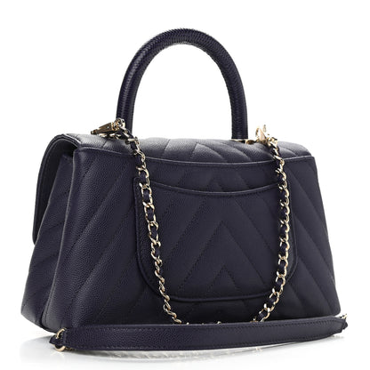 Chanel Caviar Lizard Embossed Chevron Quilted Mini Coco Handle Flap Purple 3 of 11