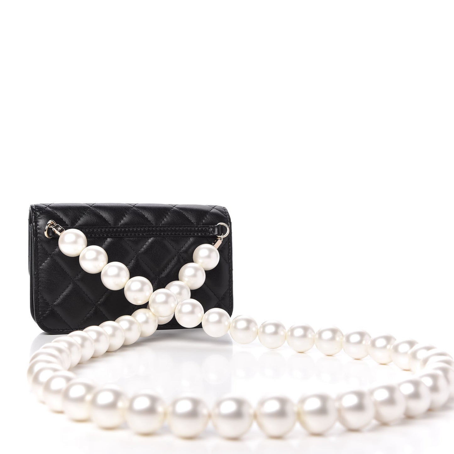 Calfskin Quilted Maxi Pearls Clutch With Chain Black