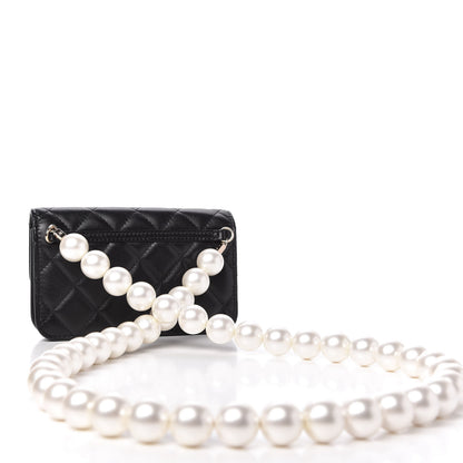 Chanel Calfskin Quilted Maxi Pearls Clutch With Chain Black 3 of 11