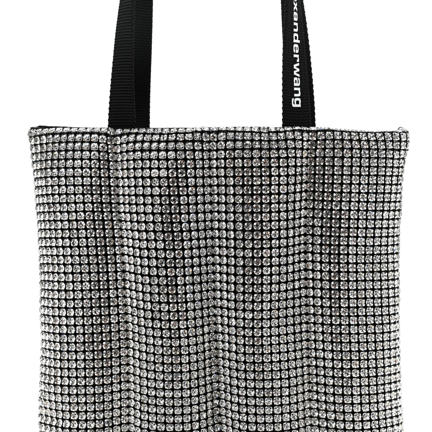 Mesh Crystal Rhinestone Quilted Heiress Tote Black Silver