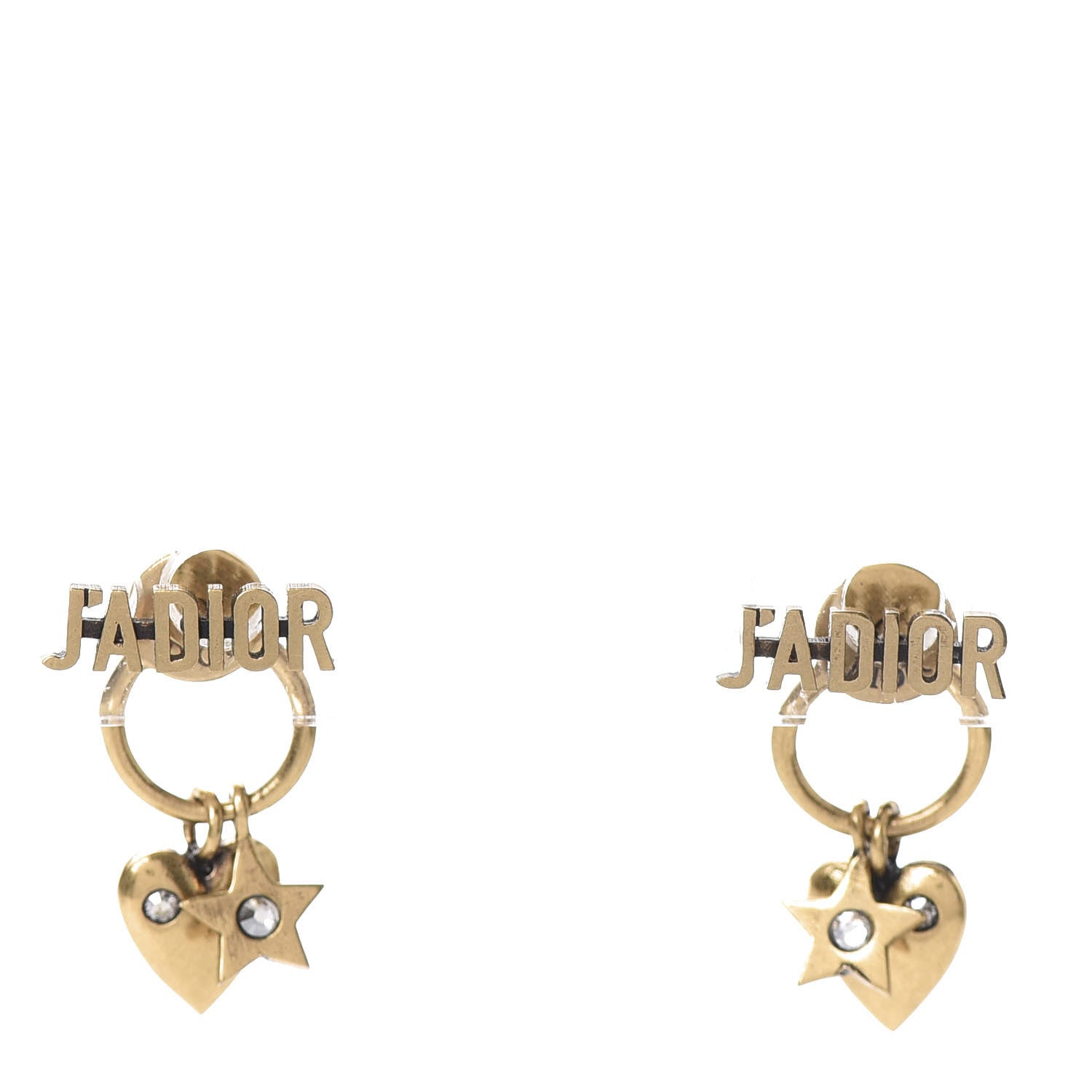 Christian Dior Metal Heart Star J'adior Drop Earrings Antique Gold 1 of 4