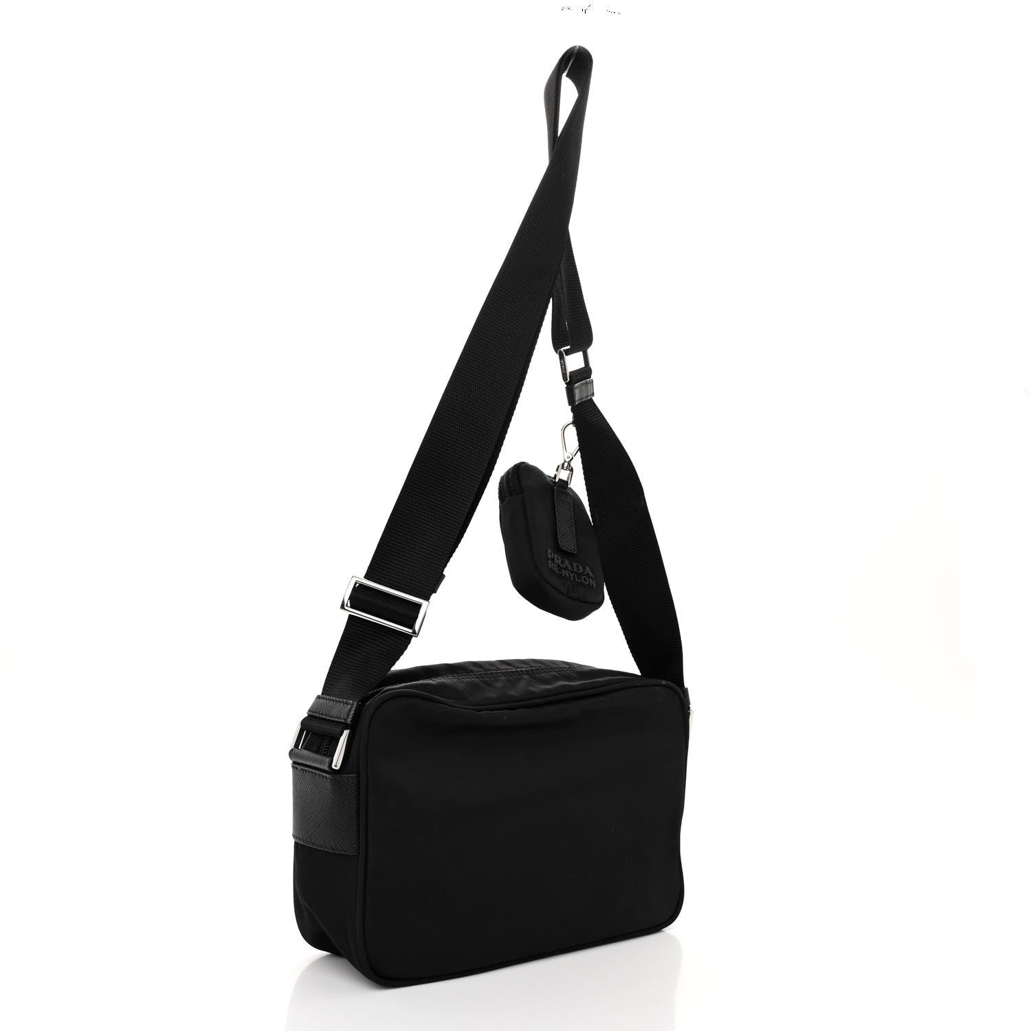 Prada Re-Nylon Vela Saffiano Pocket Double Zip Shoulder Bag Black 3 of 11