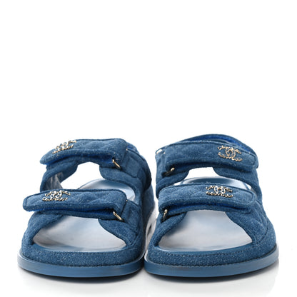 Chanel Suede Calfskin Velcro Dad Sandals 41.5 Blue 2 of 9