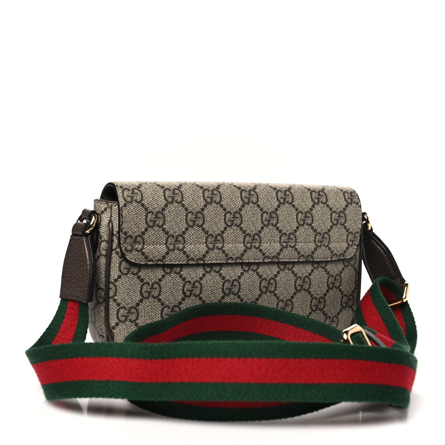 Gucci GG Supreme Monogram Textured Dollar Calfskin Web Mini Ophidia Envelope Shoulder Bag Beige Ebony 3 of 11