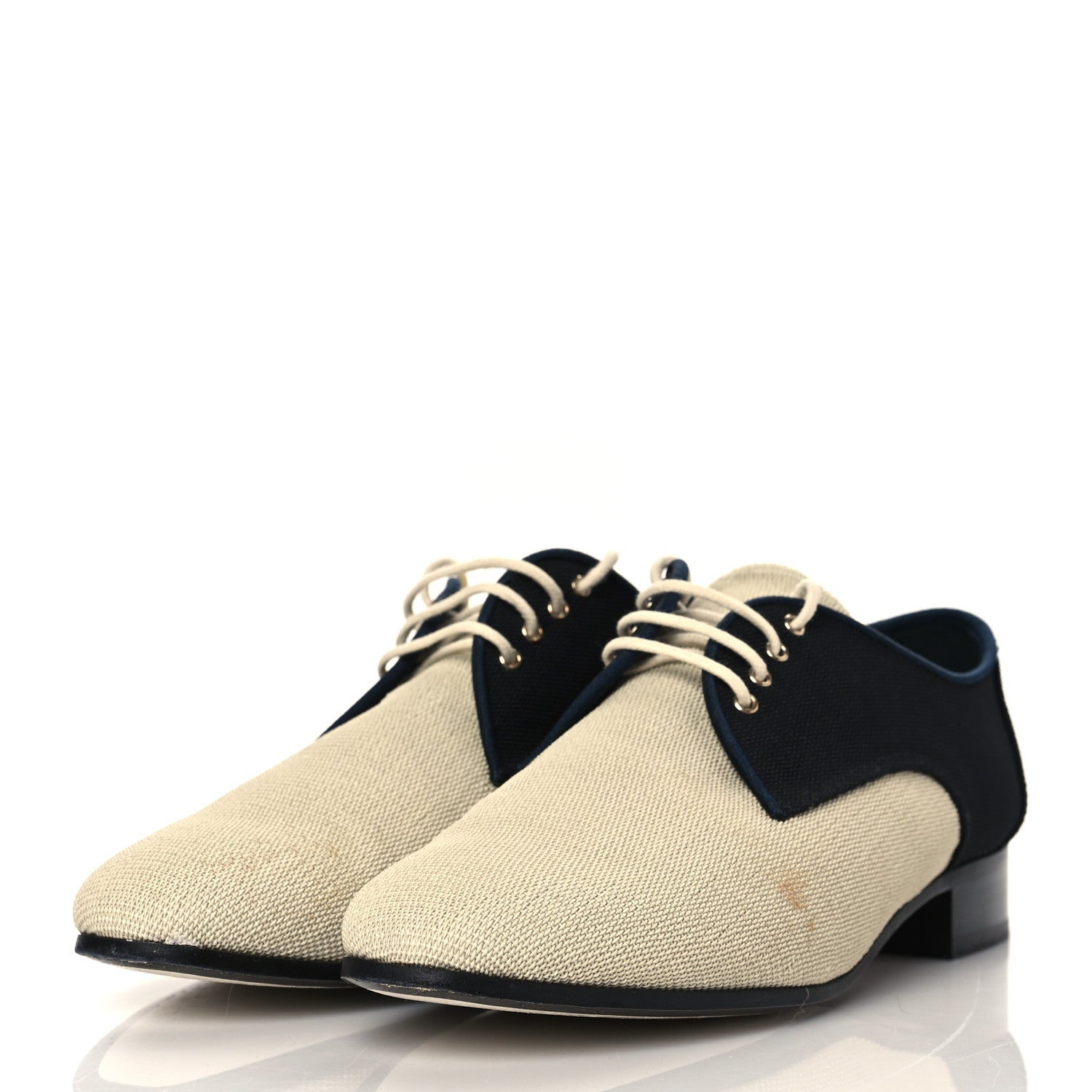 Chanel Fabric Lace Up CC Oxfords 39 Beige Black 3 of 10