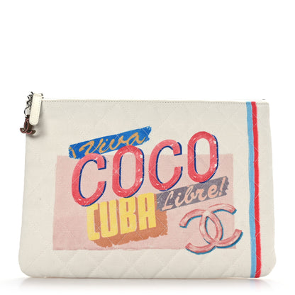 Chanel Canvas Medium Coco Cuba Cosmetic Case Yellow Turquoise 1 of 6
