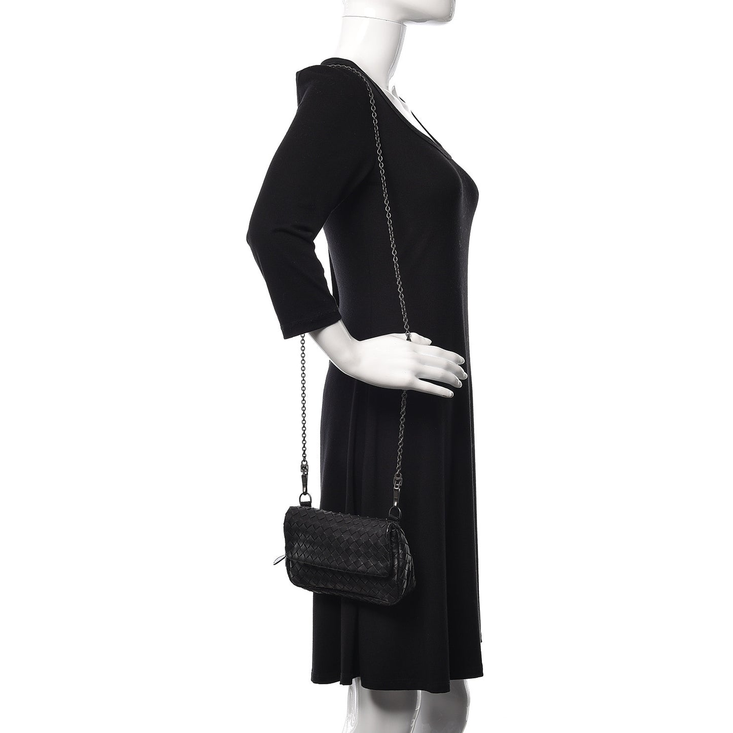 Nappa Intrecciato Small Chain Crossbody Black