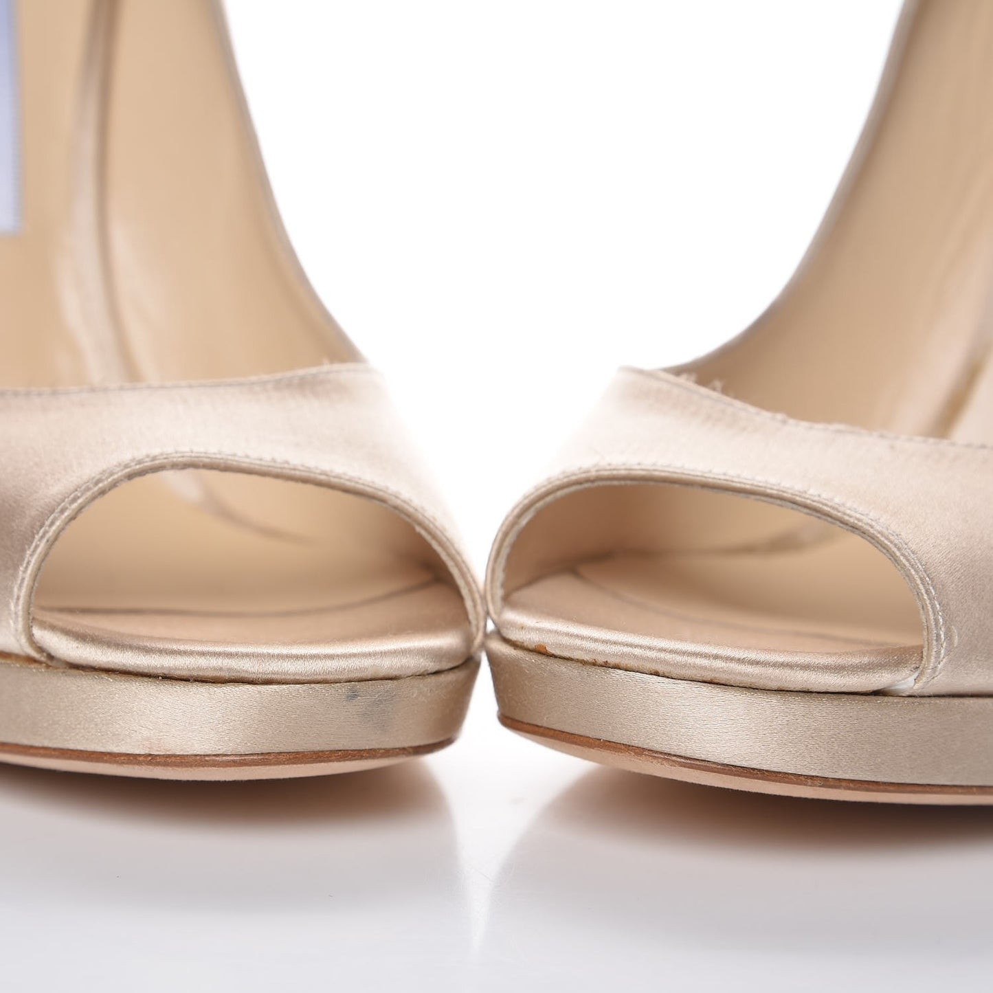 Satin Crystal Bow Grant Peep Toe Pumps 39.5 Beige