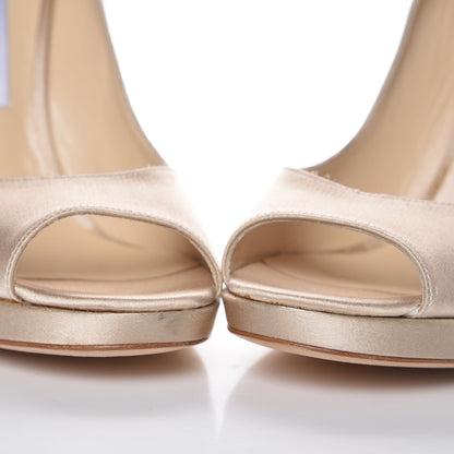 Jimmy Choo Satin Crystal Bow Grant Peep Toe Pumps 39.5 Beige 13 of 13