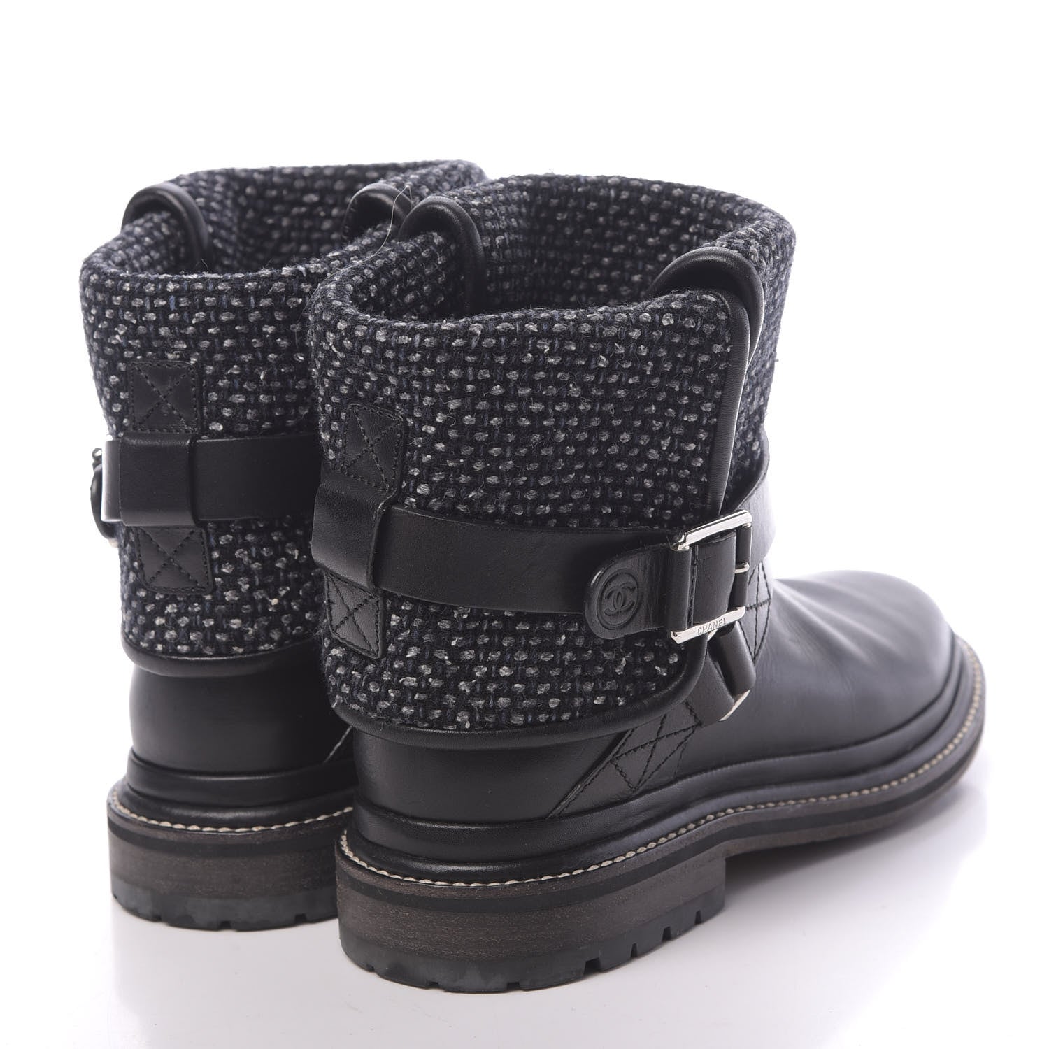 Chanel Tweed Calfskin CC Short Boots 36.5 Grey Navy Black 4 of 8