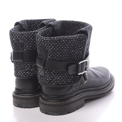 Chanel Tweed Calfskin CC Short Boots 36.5 Grey Navy Black 4 of 8