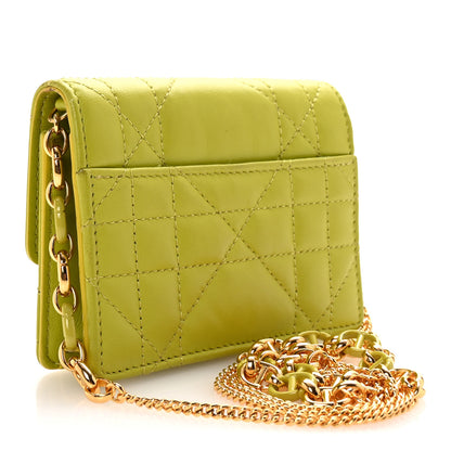 Christian Dior Lambskin Cannage Mini Caro Pouch on Chain Lime 3 of 11