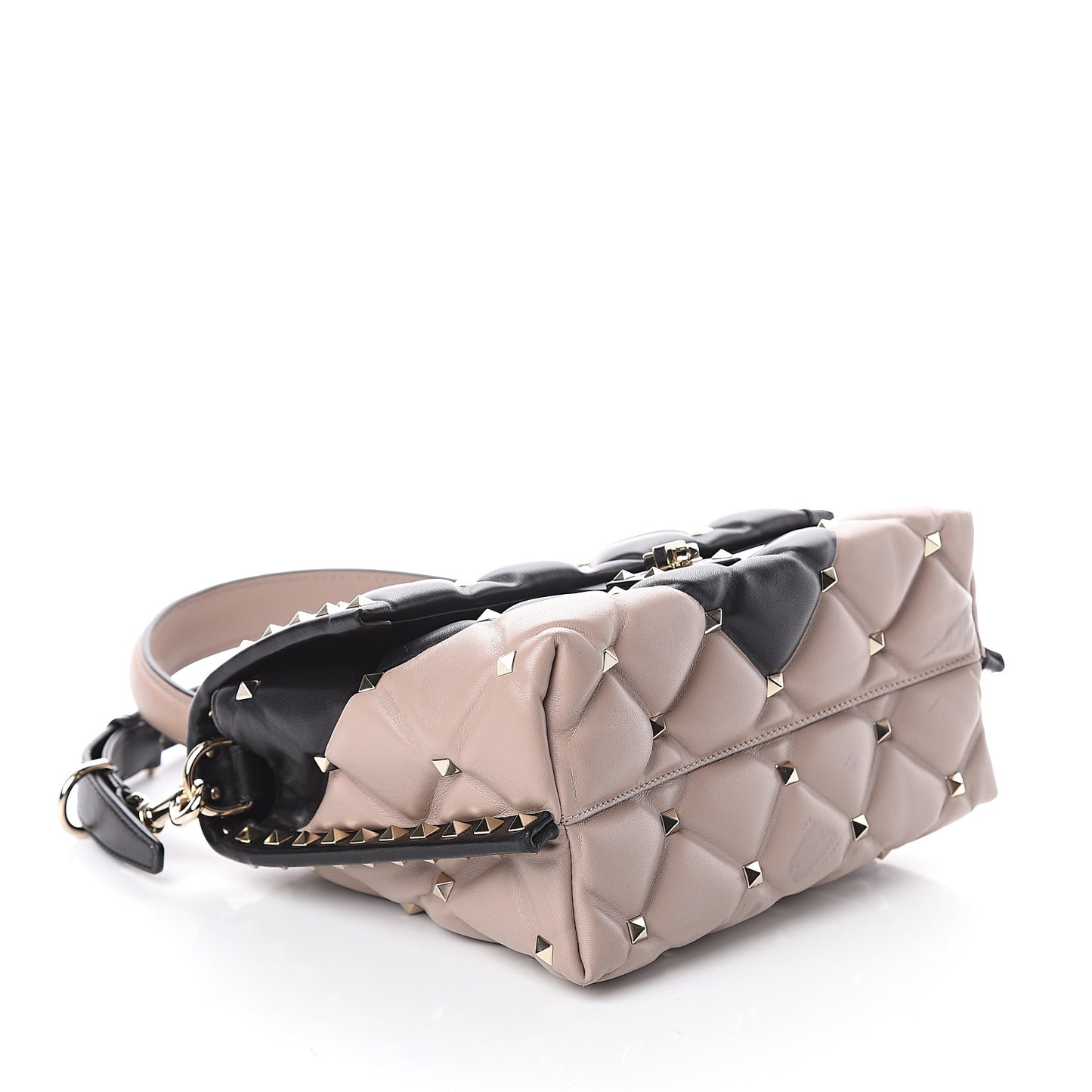 Nappa Medium Candystud Top Handle Bag Black Poudre