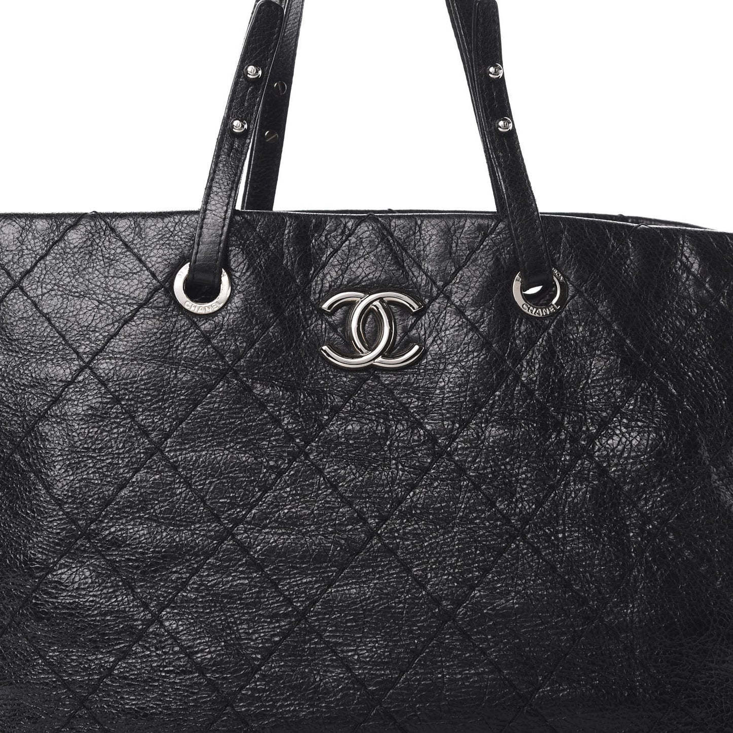 Glazed Calfskin Large On The Road Tote Black