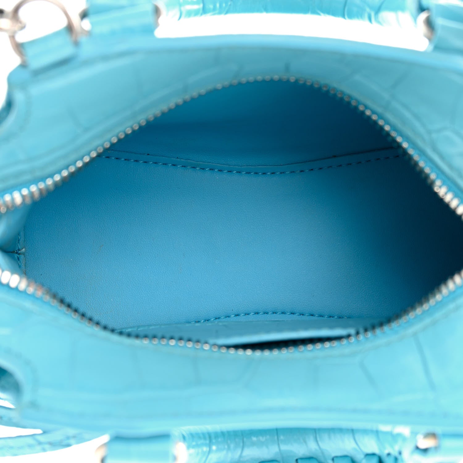 Balenciaga Calfskin Crocodile Embossed Neo Classic Silver Hardware Nano City Crossbody Azur 5 of 15