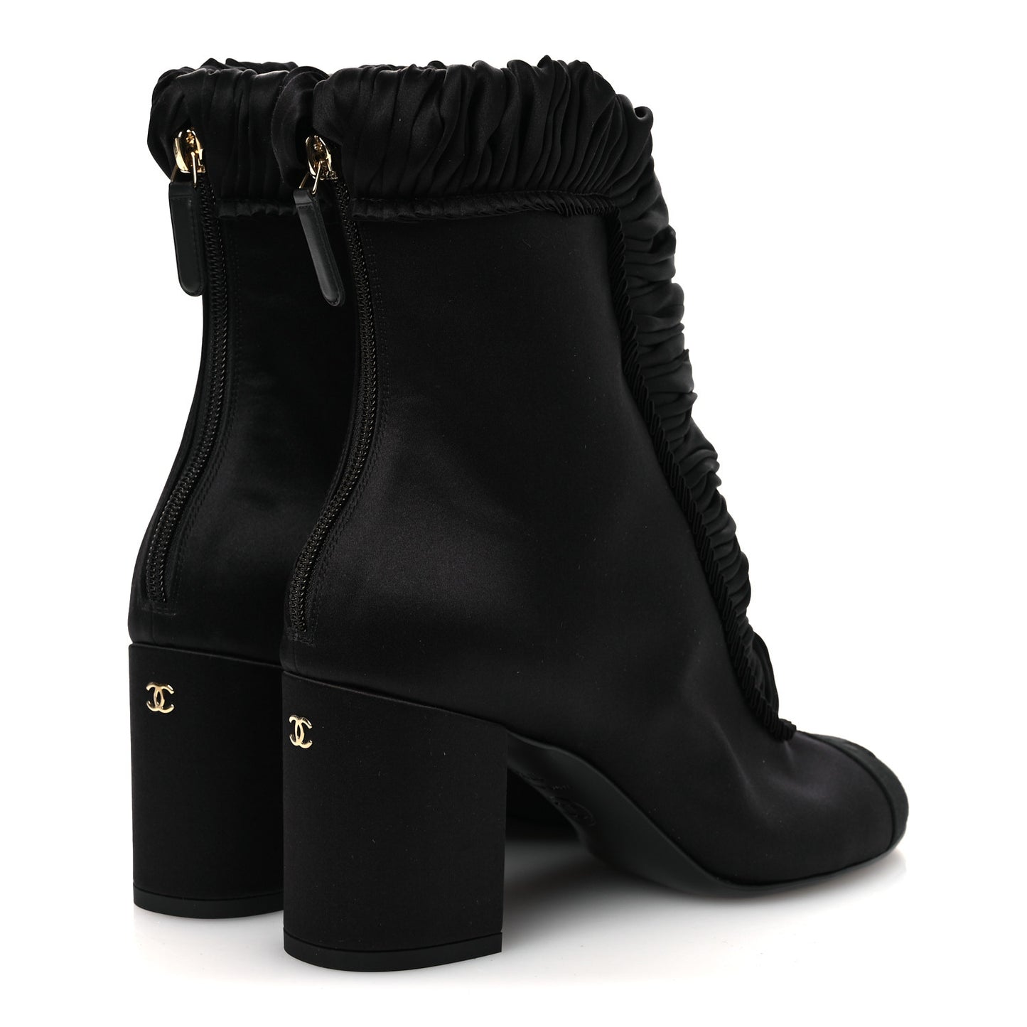 Satin Grosgrain Cap Toe Ruffle Boots Black 37.5 Black