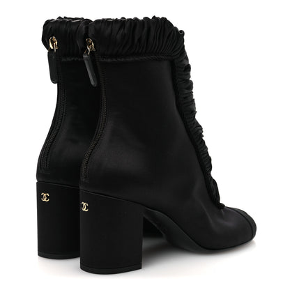 Chanel Satin Grosgrain Cap Toe Ruffle Boots Black 37.5 Black 5 of 10