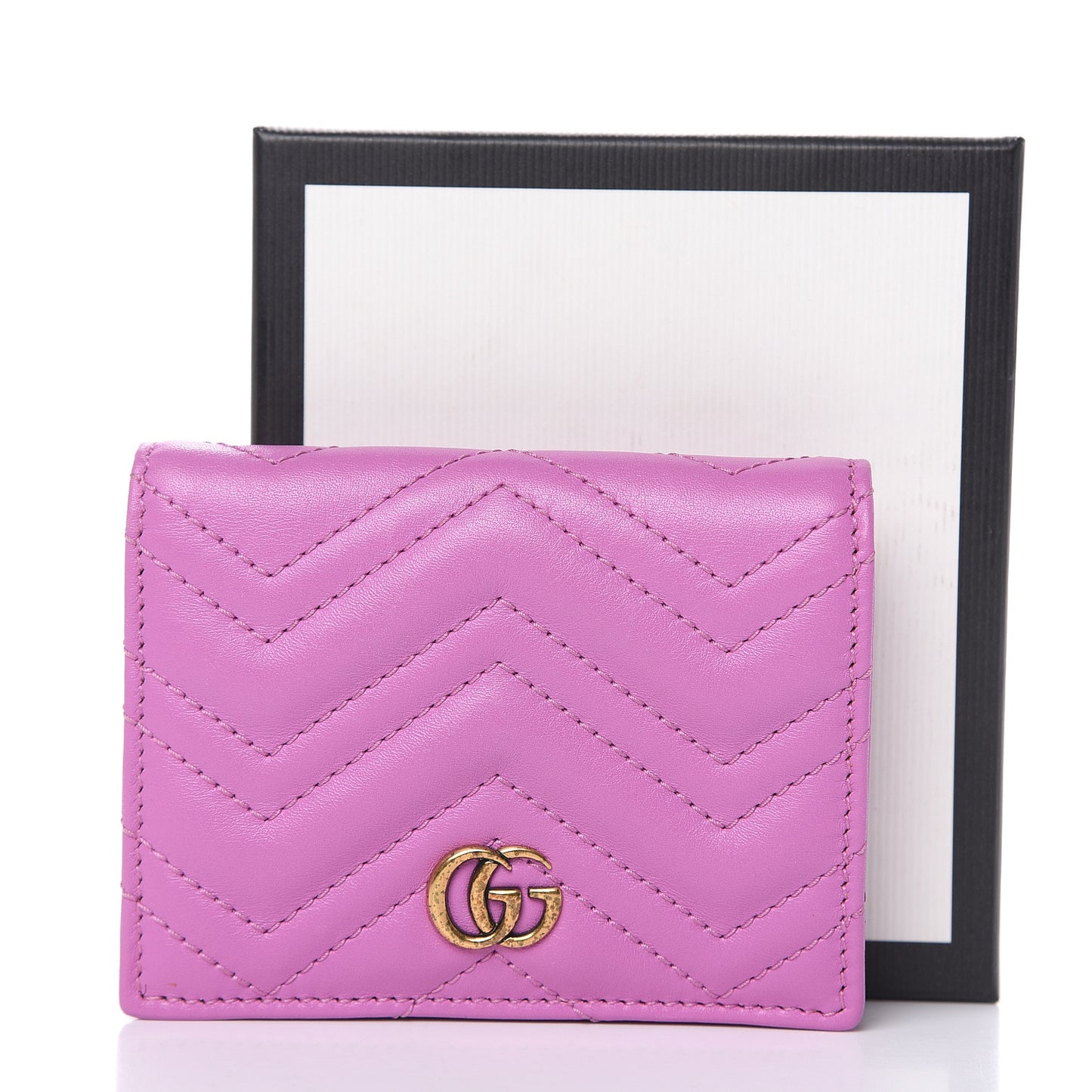 Calfskin Matelasse GG Marmont Card Case Candy Mousse