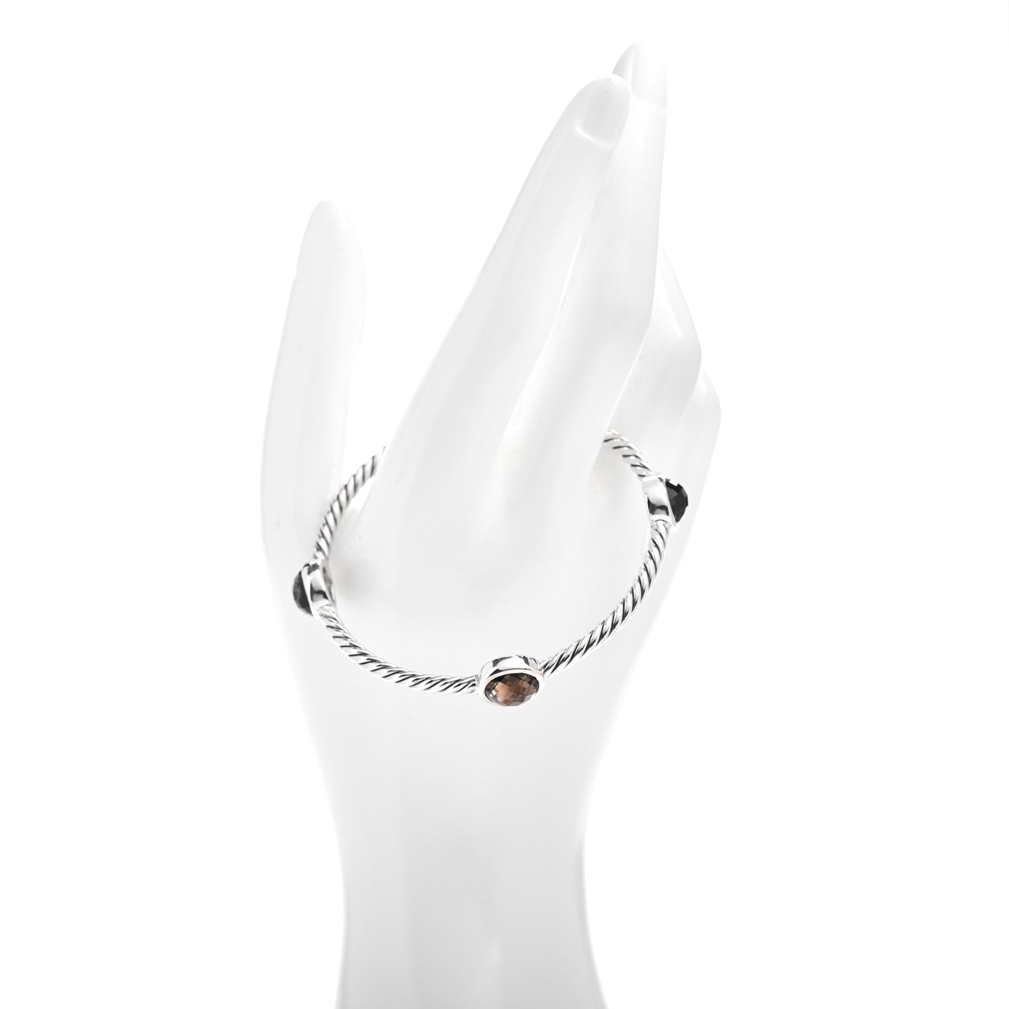 Sterling Silver Smoky Quartz 3mm Color Classics Four Station Bangle Bracelet