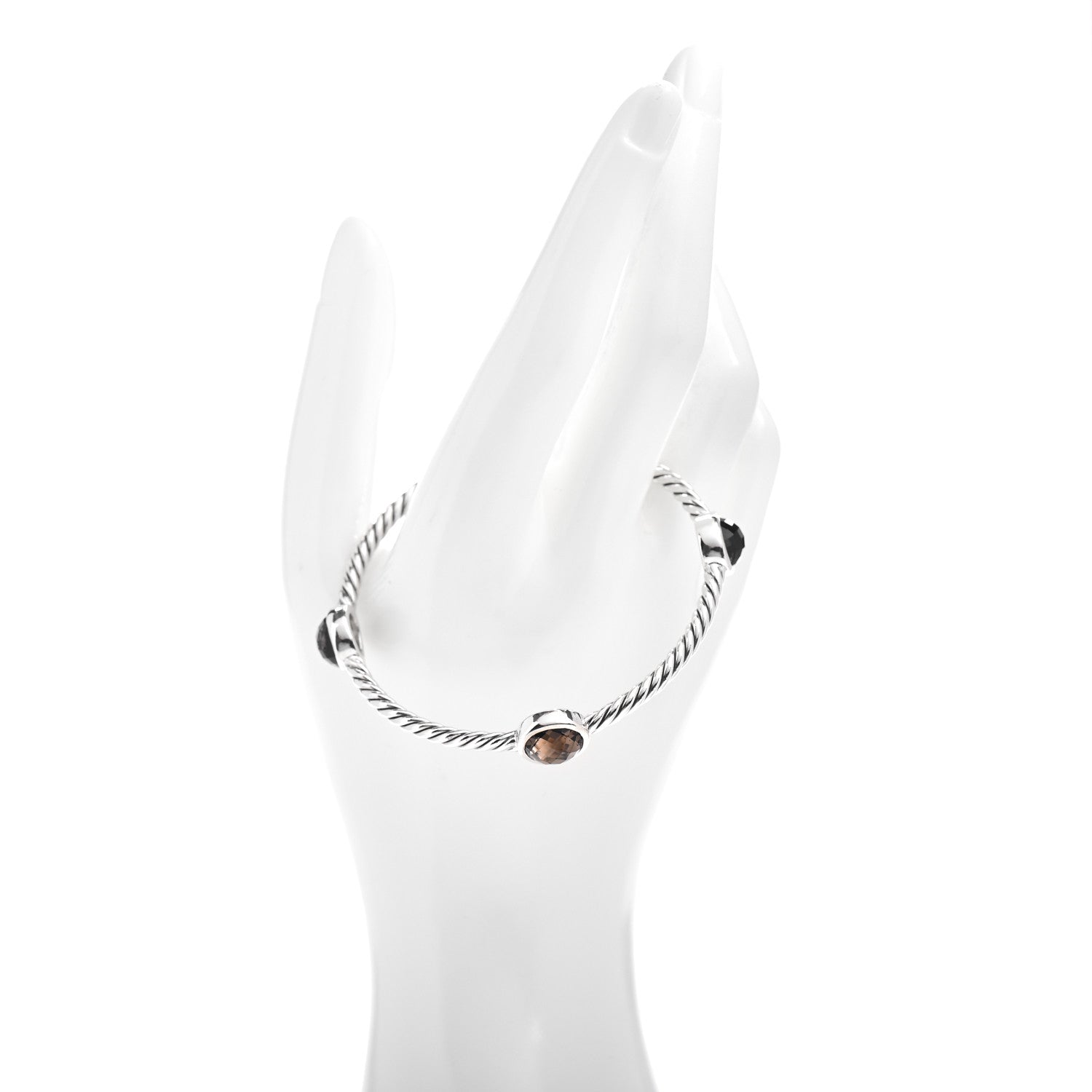 David Yurman Sterling Silver Smoky Quartz 3mm Color Classics Four Station Bangle Bracelet 3 of 4